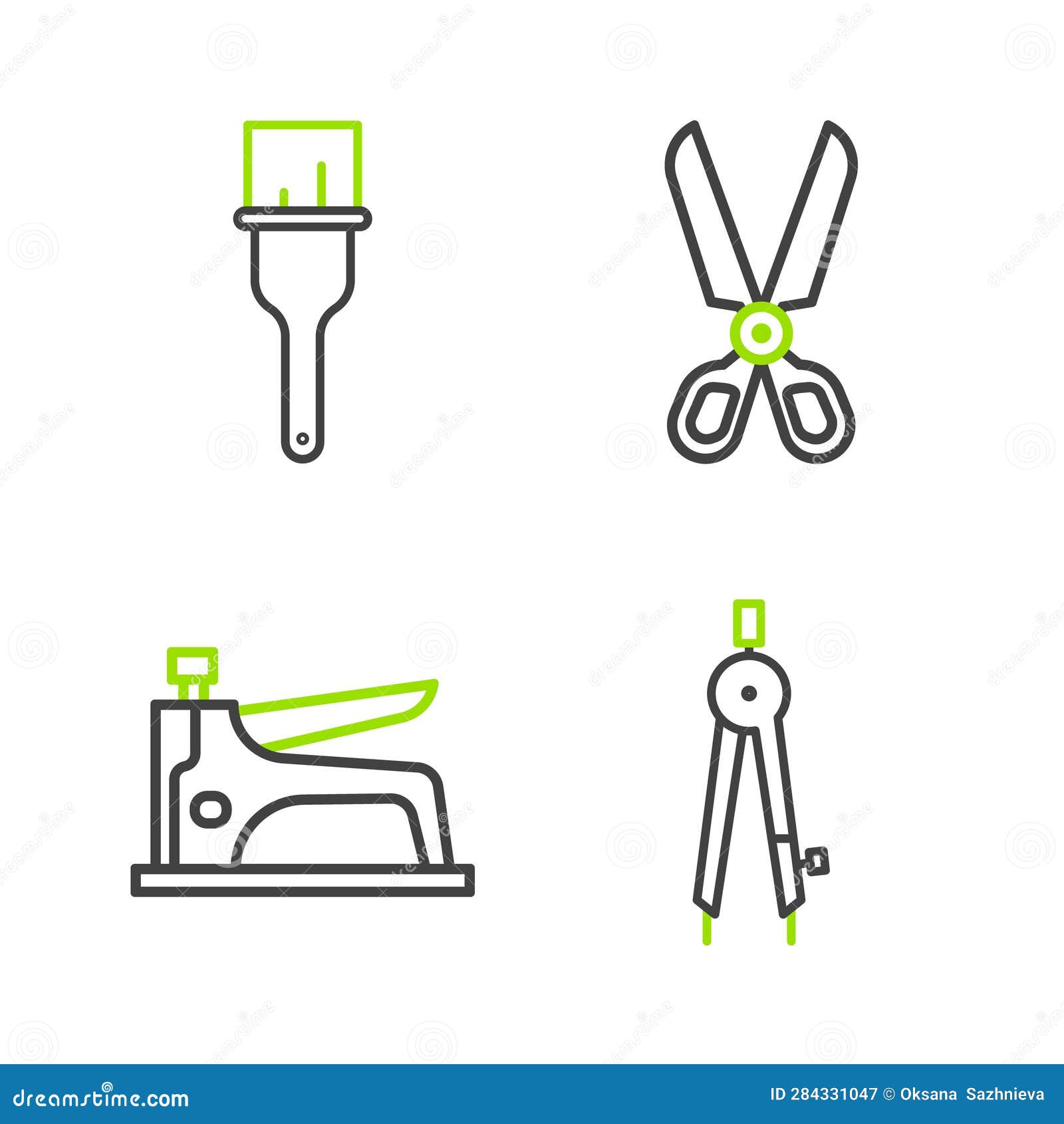 Set Line Drawing Compass, Construction Stapler, Scissors and Paint