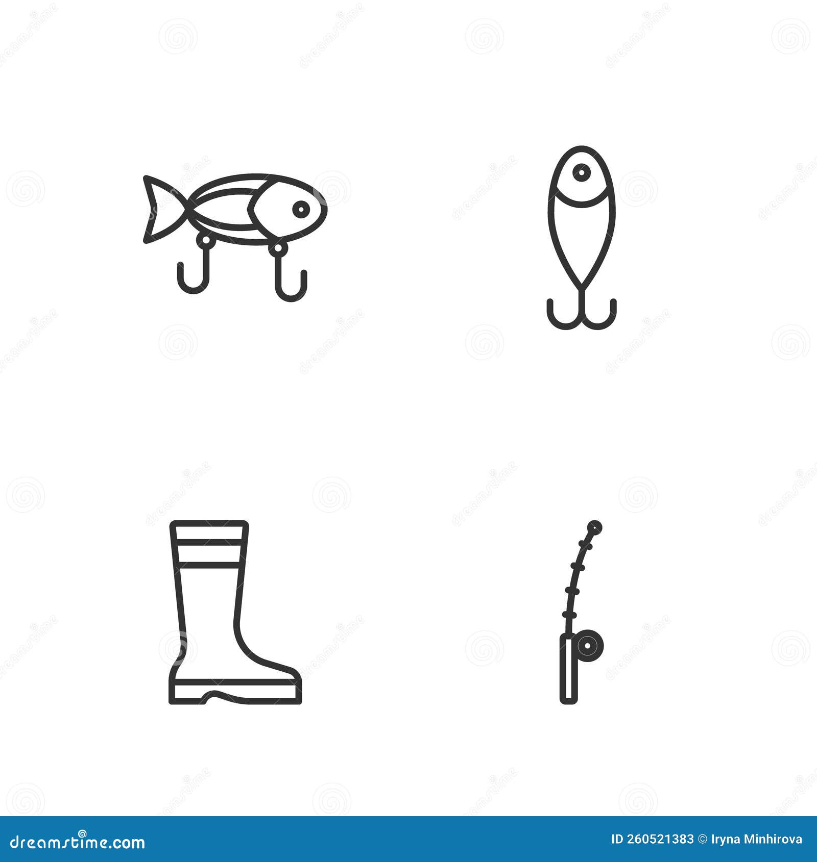 Set Line Fishing Rod, Boots, Lure and Icon. Vector Stock Vector -  Illustration of shoe, white: 260521383
