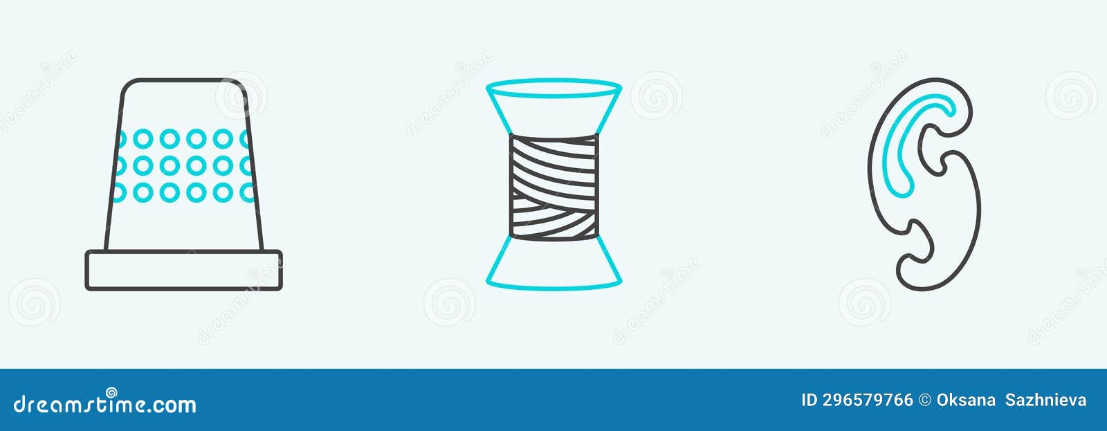 Set Line French Curves, Thimble for Sewing and Sewing Thread on Spool