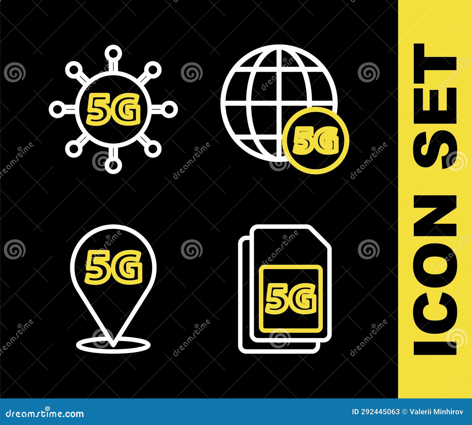 Set Line 5G Network, Sim Card, Location and Icon. Vector Stock
