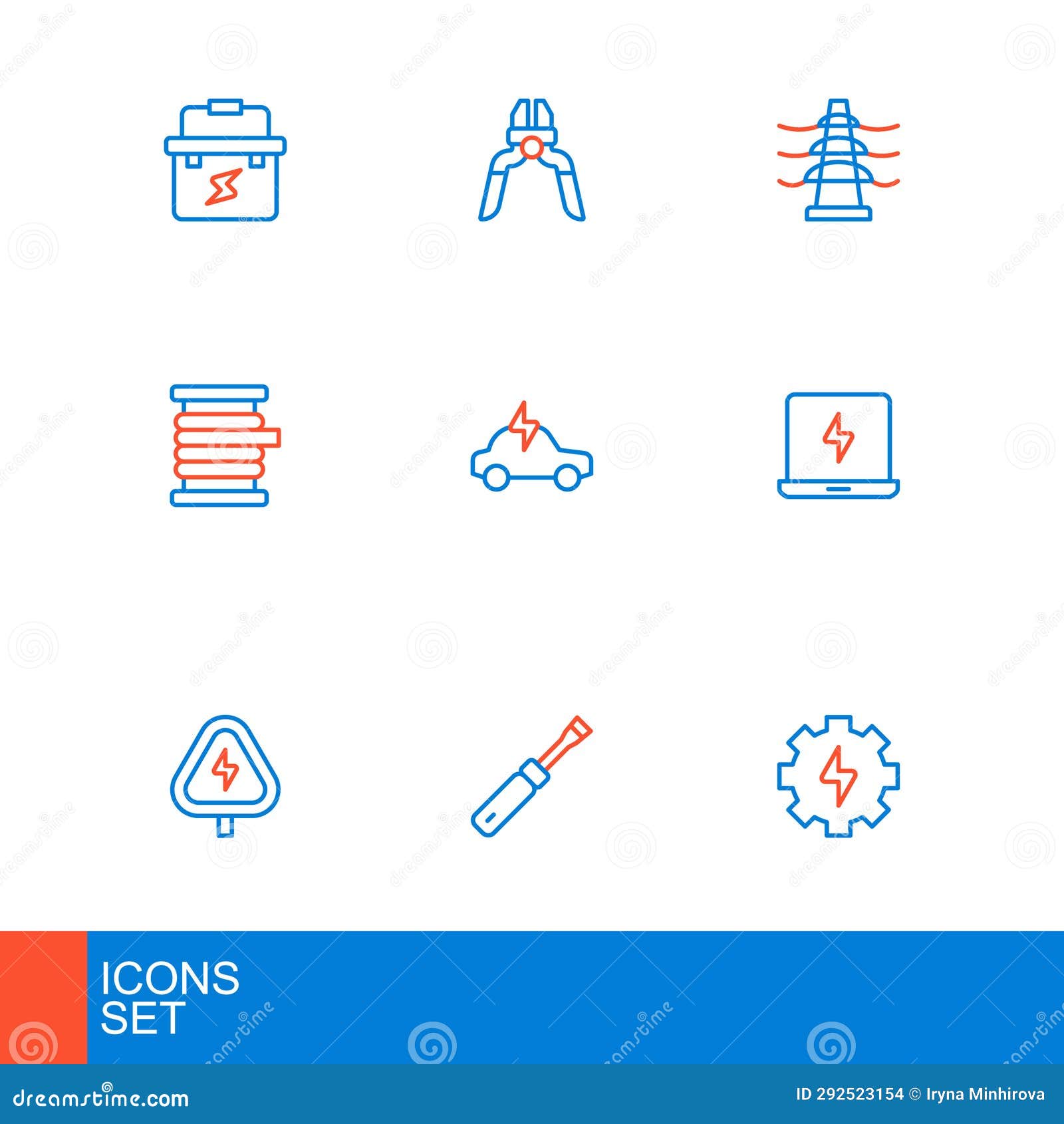 Set Line Gear and Lightning, Screwdriver, High Voltage, Laptop, Wire  Electric Cable on Reel, Electric Car, Tower Line Stock Vector -  Illustration of industry, equipment: 292523154