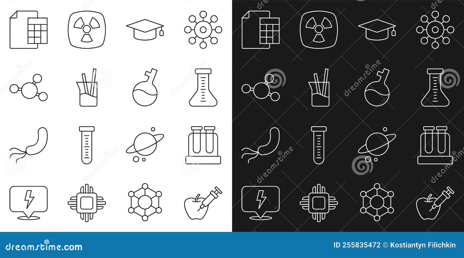 Set Line Modified Apple, Test Tube, Graduation Cap