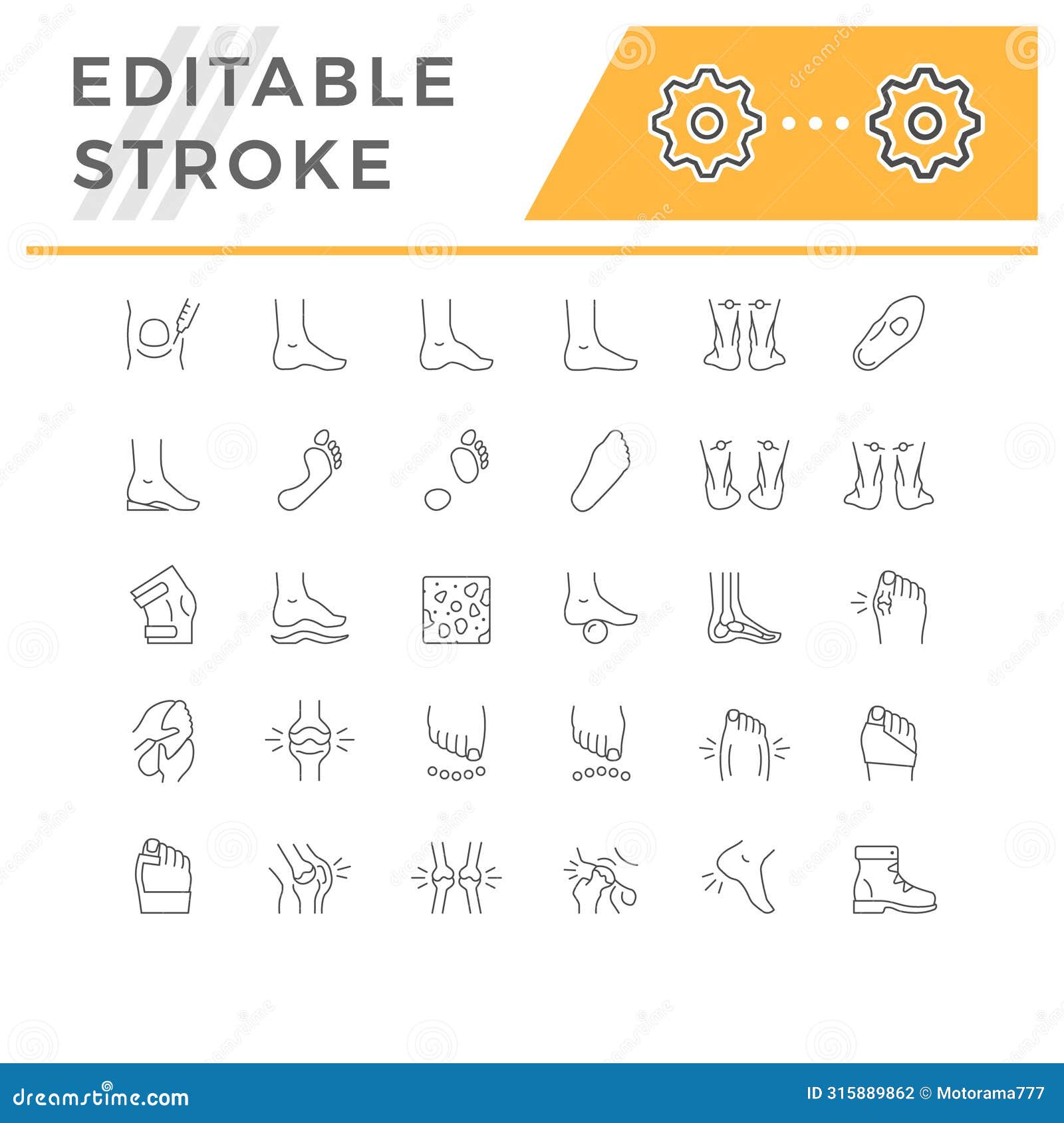 set line icons of foot disease