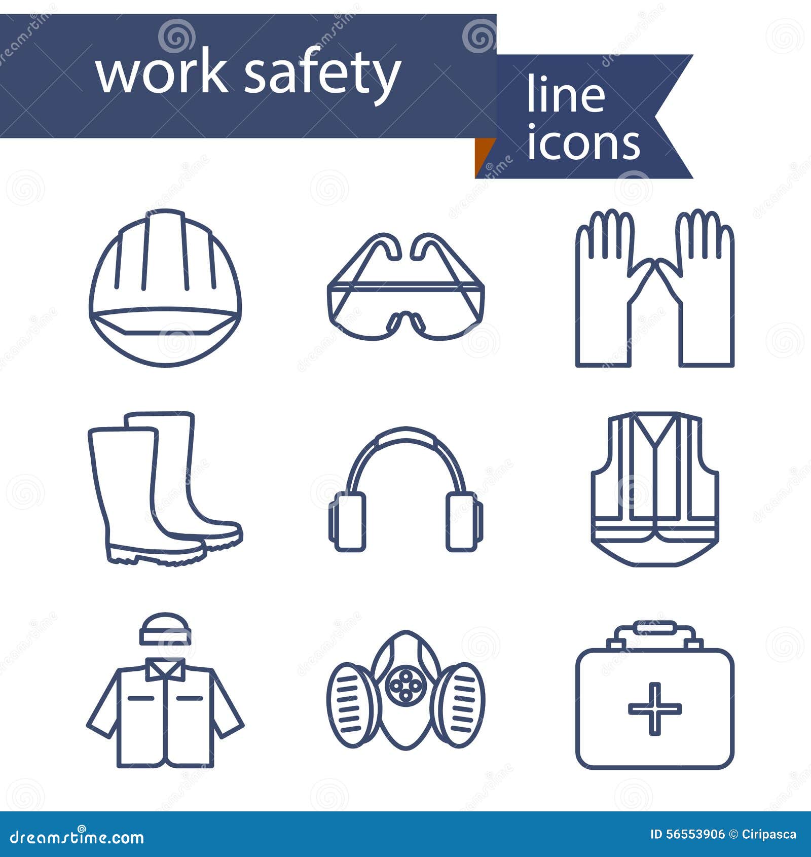 Set of Line Icons for Safety Work Stock Vector Illustration of safety