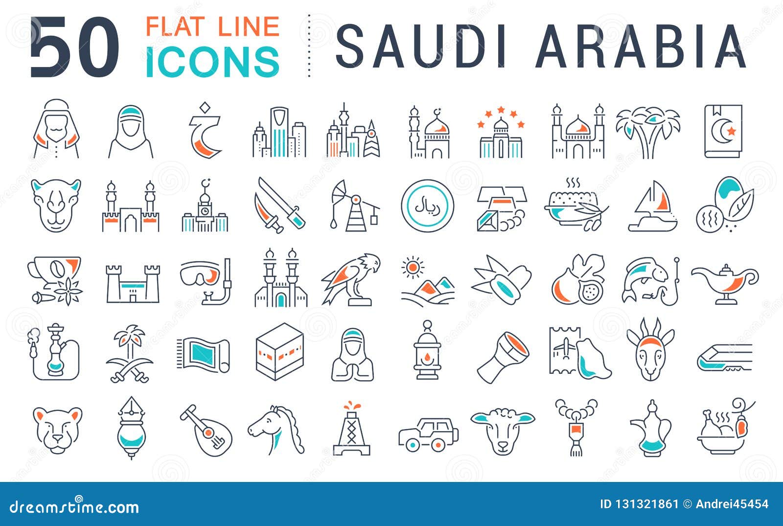 set  line icons of saudi arabia.