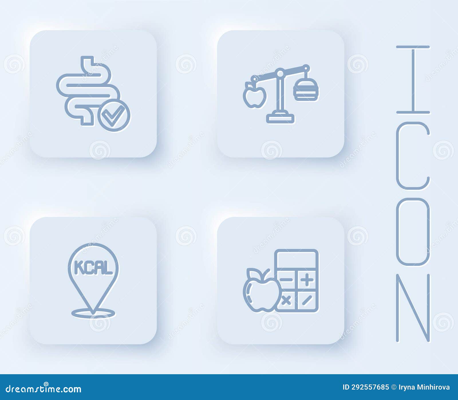 Set Line Intestines, Calorie Calculator, Kcal and . White Square Button