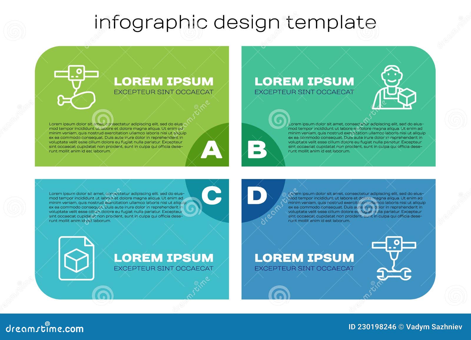 set line isometric cube file, 3d printer chicken leg, wrench spanner and graphic er. business infographic template