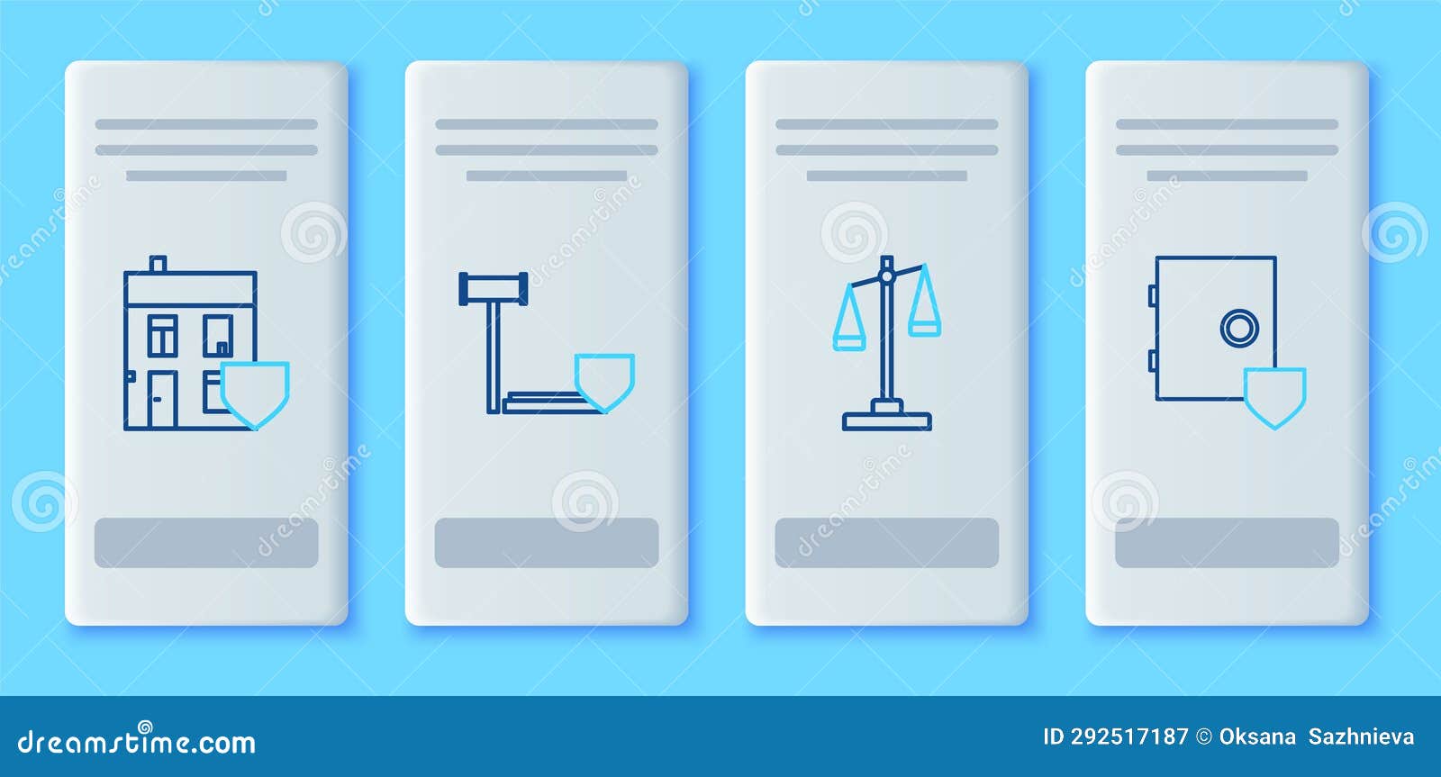 Set Line Judge Gavel with Shield, Scales of Justice, House and Safe