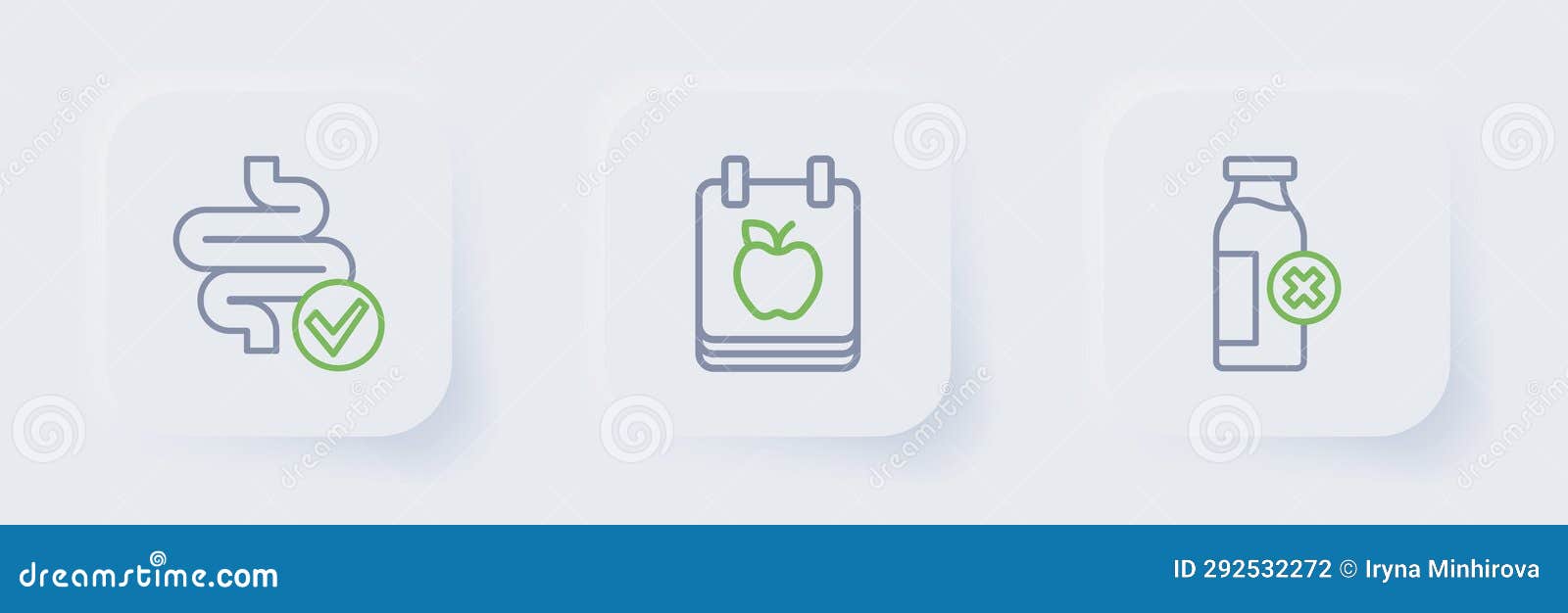 Set Line Lactose Intolerance, Diet Plan and Intestines Icon. Vector