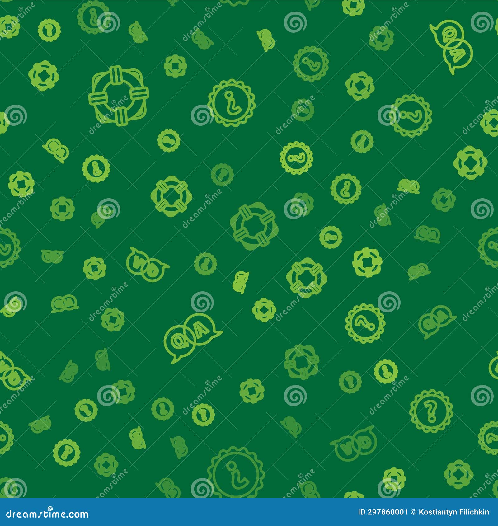 Set Line Lifebuoy, Question and Answer and Mark on Seamless Pattern