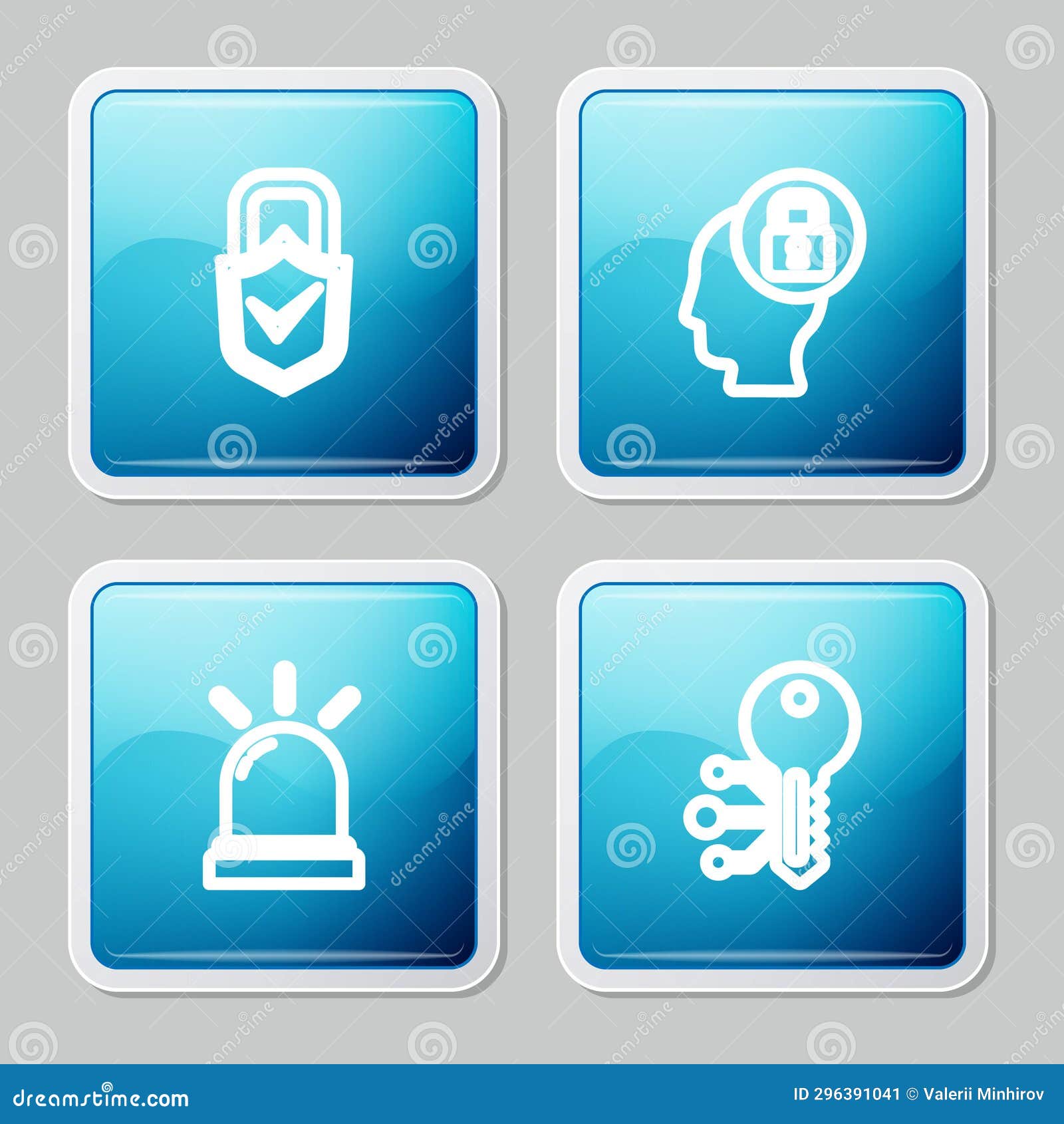 Set Line Lock and Check Mark, Human Head with Lock, Motion Sensor and