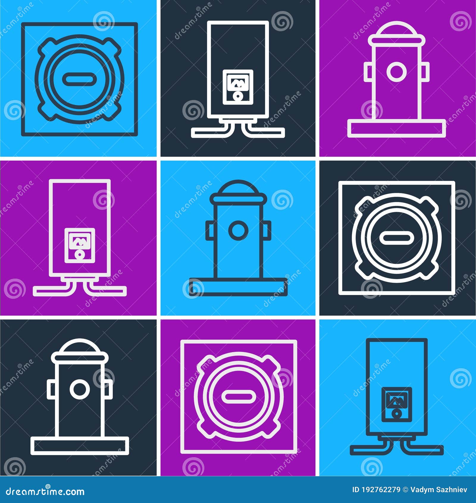 Set Line Manhole Sewer Cover, Fire Hydrant and Gas Boiler with a