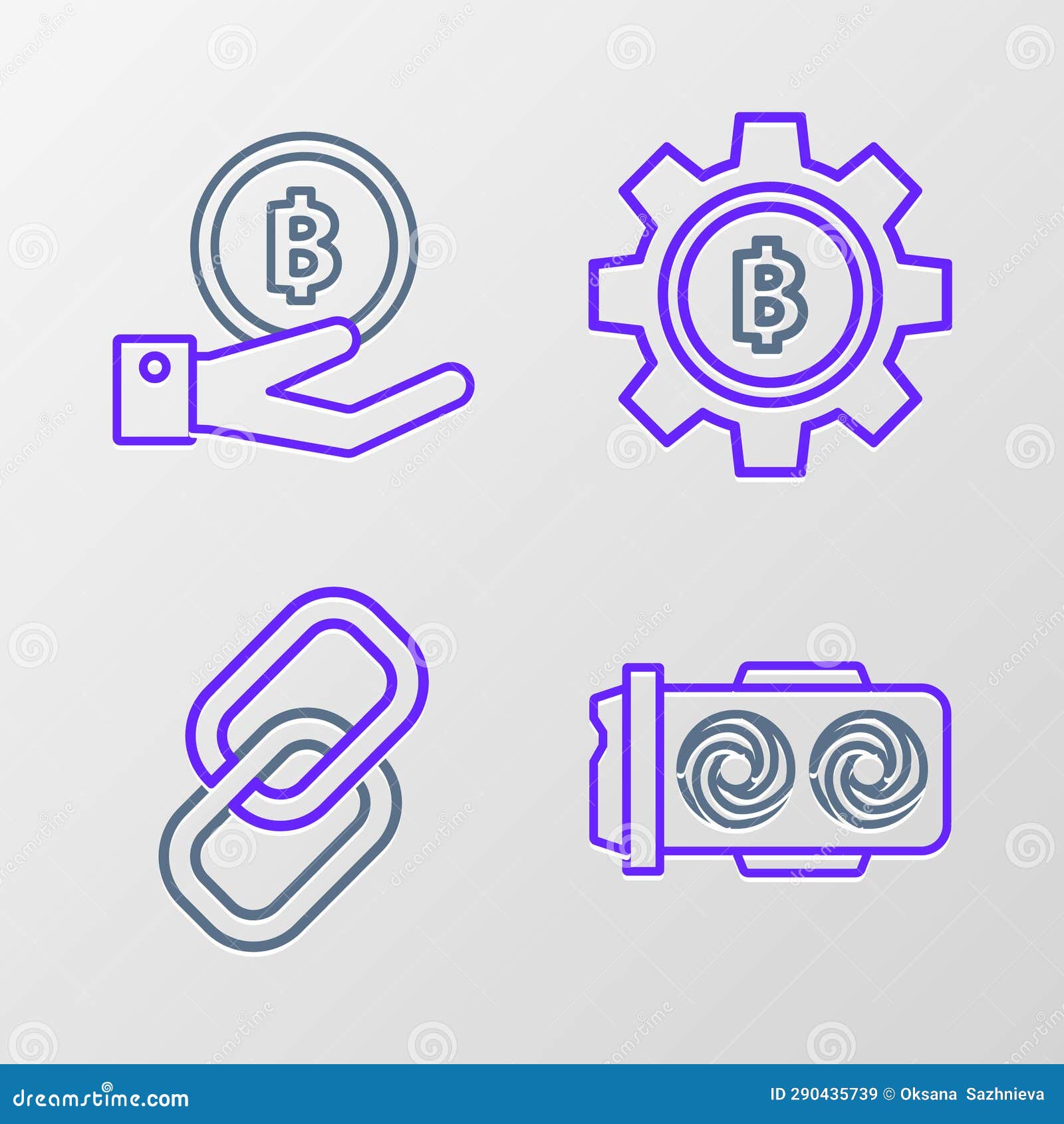 Set Line Mining Farm, Chain Link, Cryptocurrency Coin Bitcoin and Hand  Holding Icon. Vector Stock Vector - Illustration of business, bitcoin:  290435739
