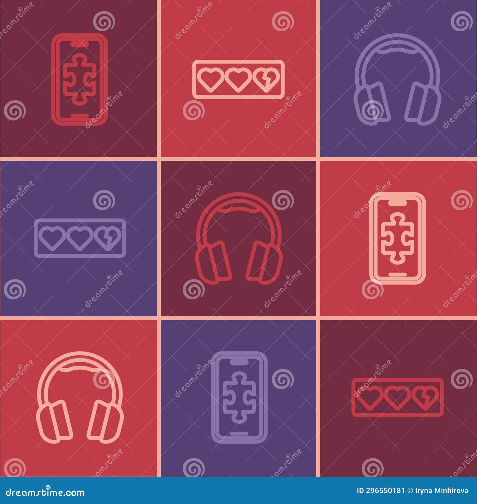 set line mobile gaming, headphones and game life bar icon. 