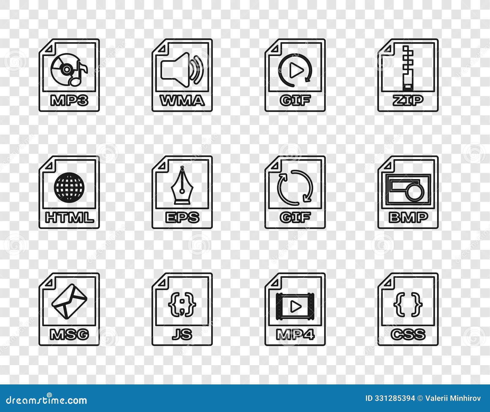 set line msg file document, css, gif, js, mp3, eps, mp4 and bmp icon. 