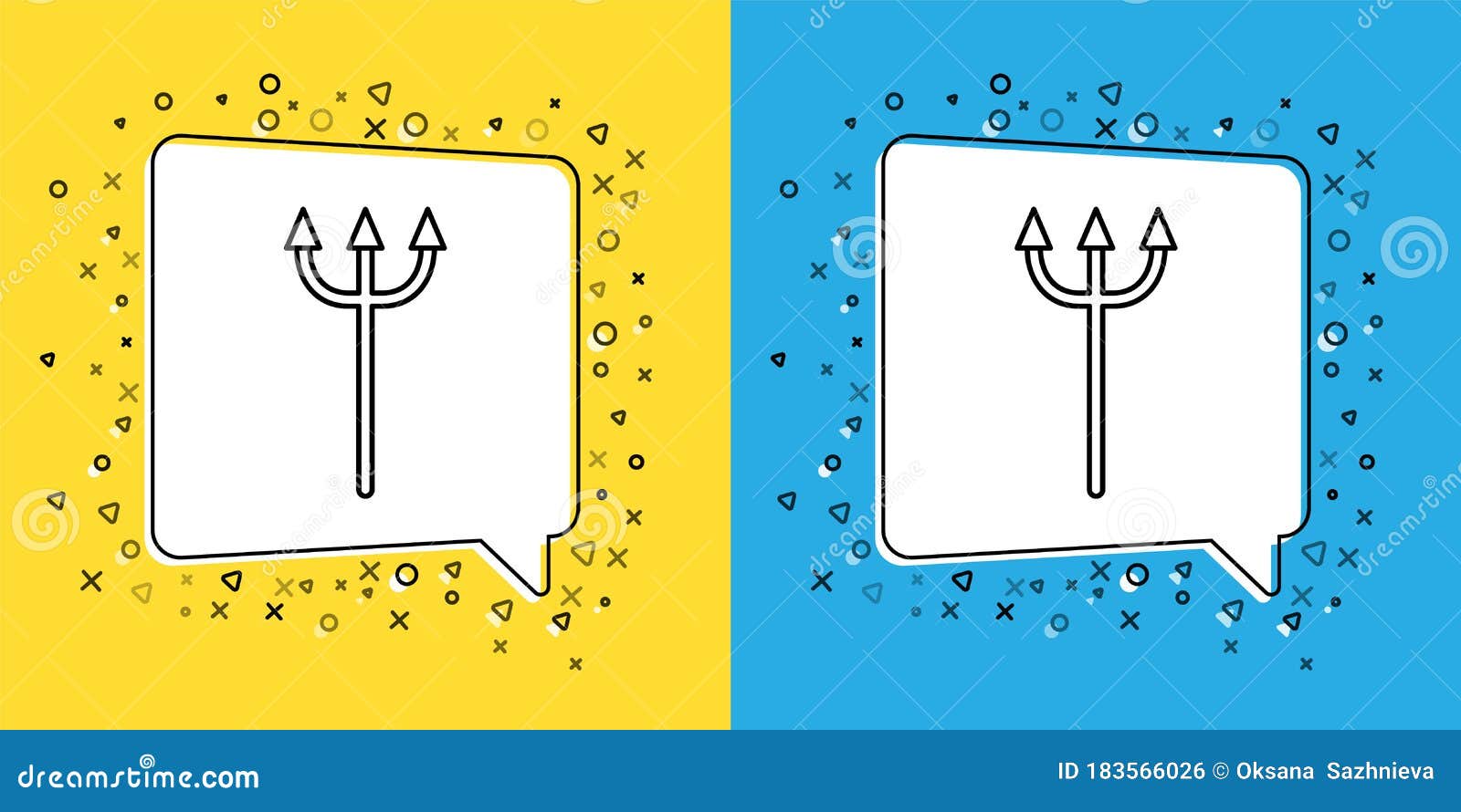 Set Line Neptune Trident Icon Isolated on Yellow and Blue Background ...