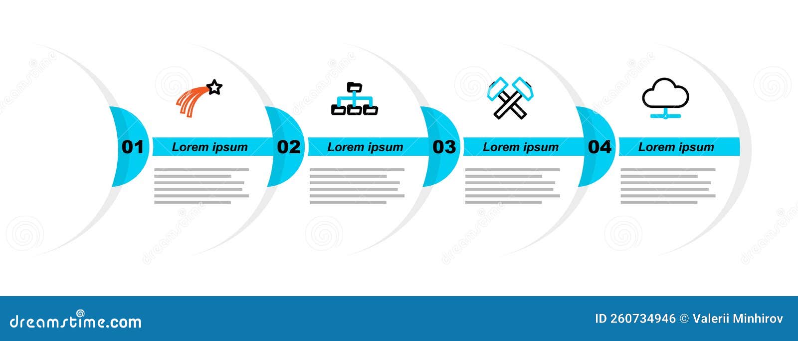 set line network cloud connection, two crossed hammers, folder tree and falling star icon. 