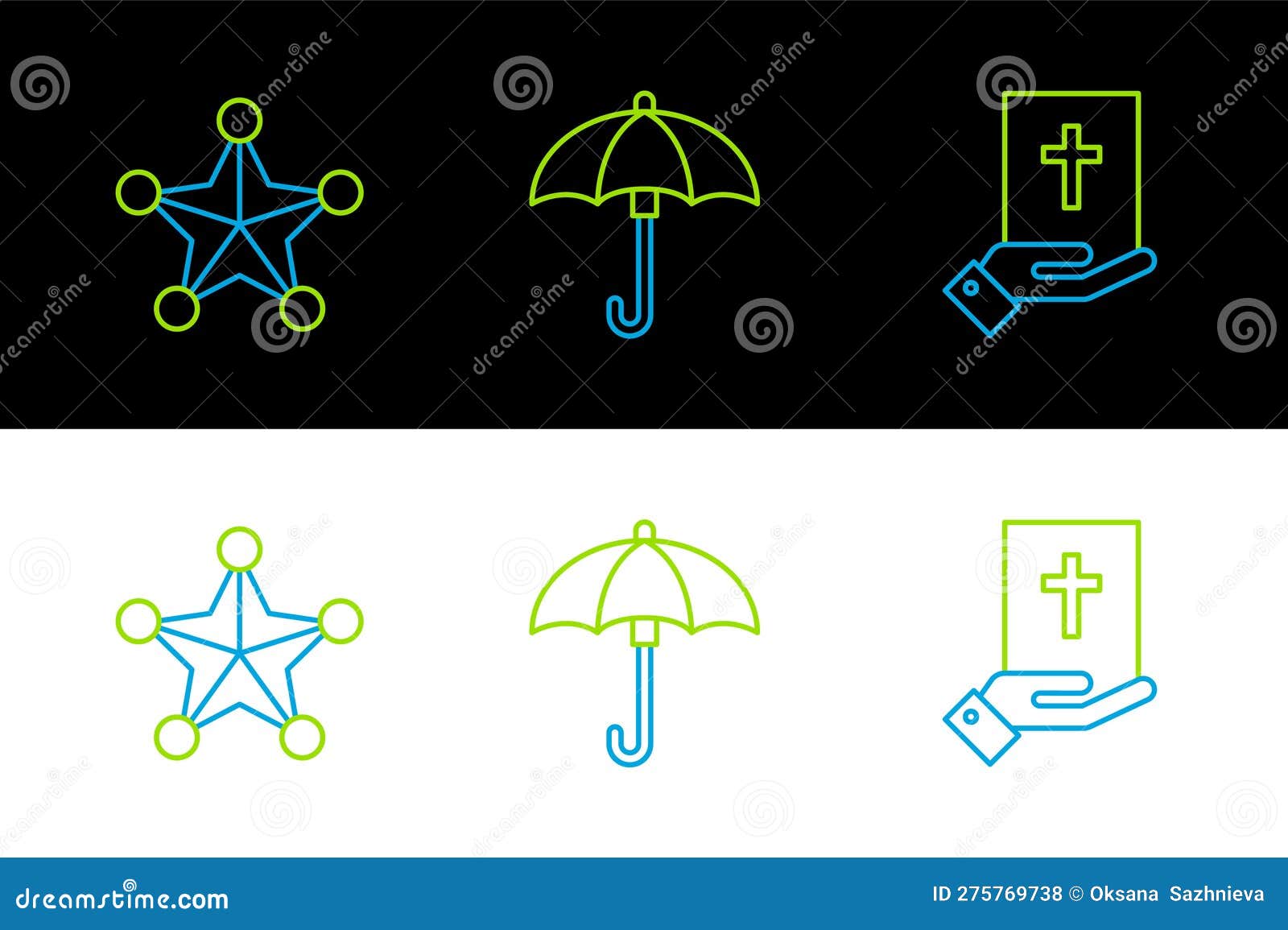 Set Line Oath on the Holy Bible, Hexagram Sheriff and Umbrella Icon