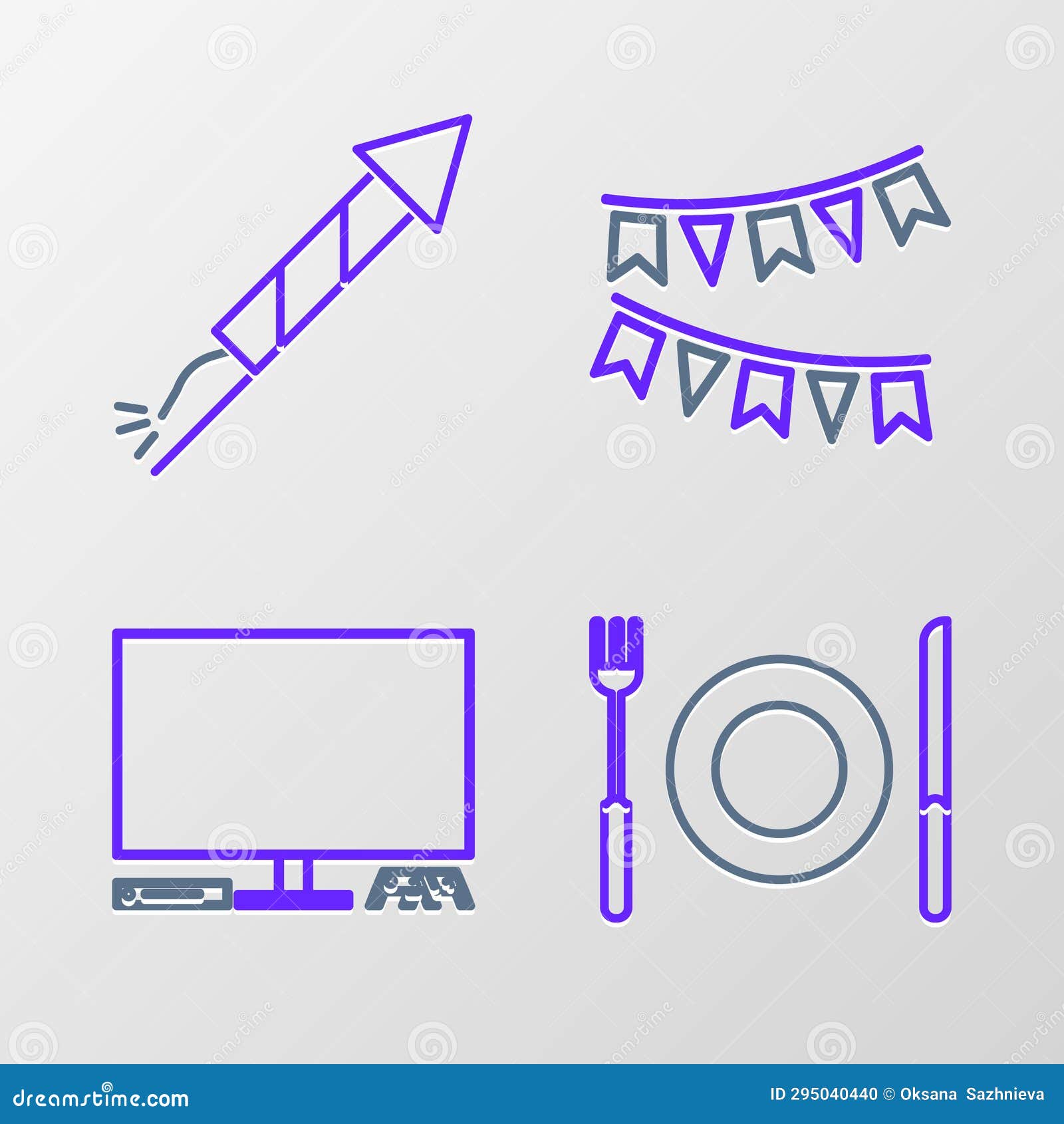 Set Line Plate, Fork and Knife, Video Game Console, Carnival Garland