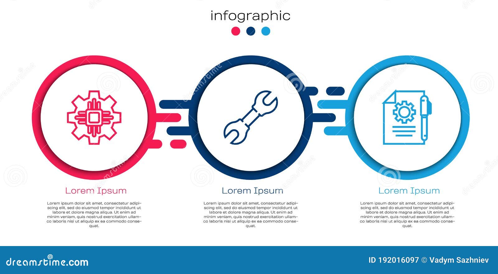 set line processor, wrench spanner and document settings and pen. business infographic template. 