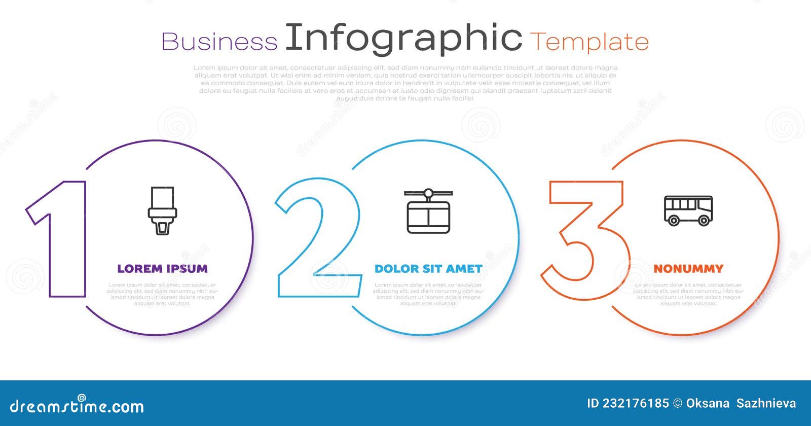 set line safety belt, cable car and bus. business infographic template. 