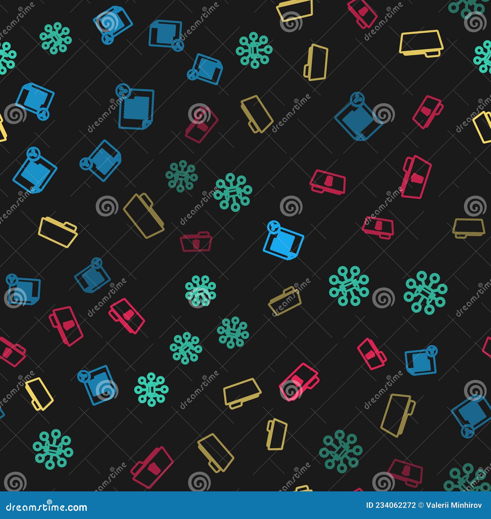 set line share file, car sharing, folder and delete folder on seamless pattern. 