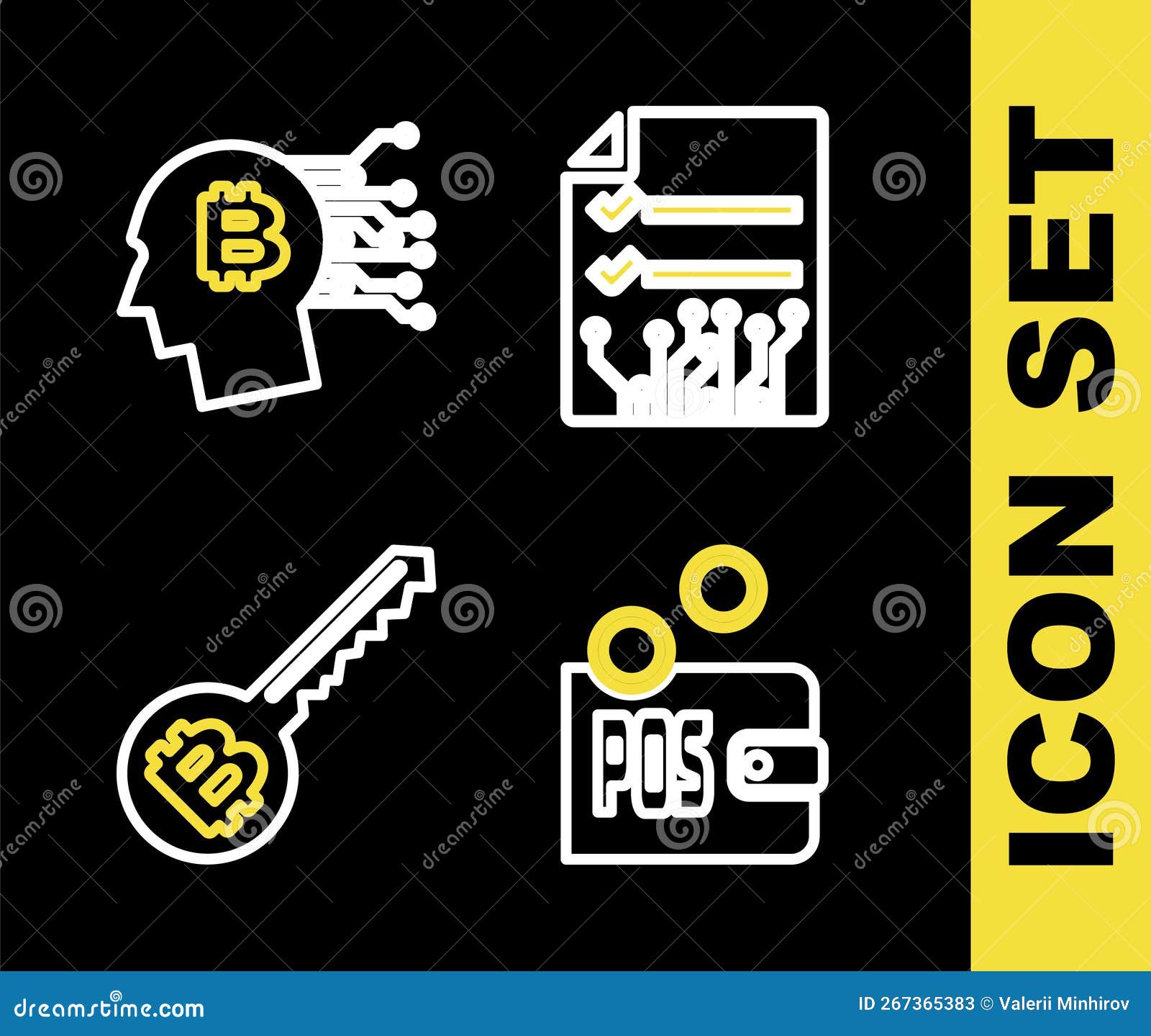 Set Line Smart Contract, Proof of Stake, Cryptocurrency Key and Bitcoin  Plant in the Pot Icon. Vector Stock Illustration - Illustration of block,  money: 267365383