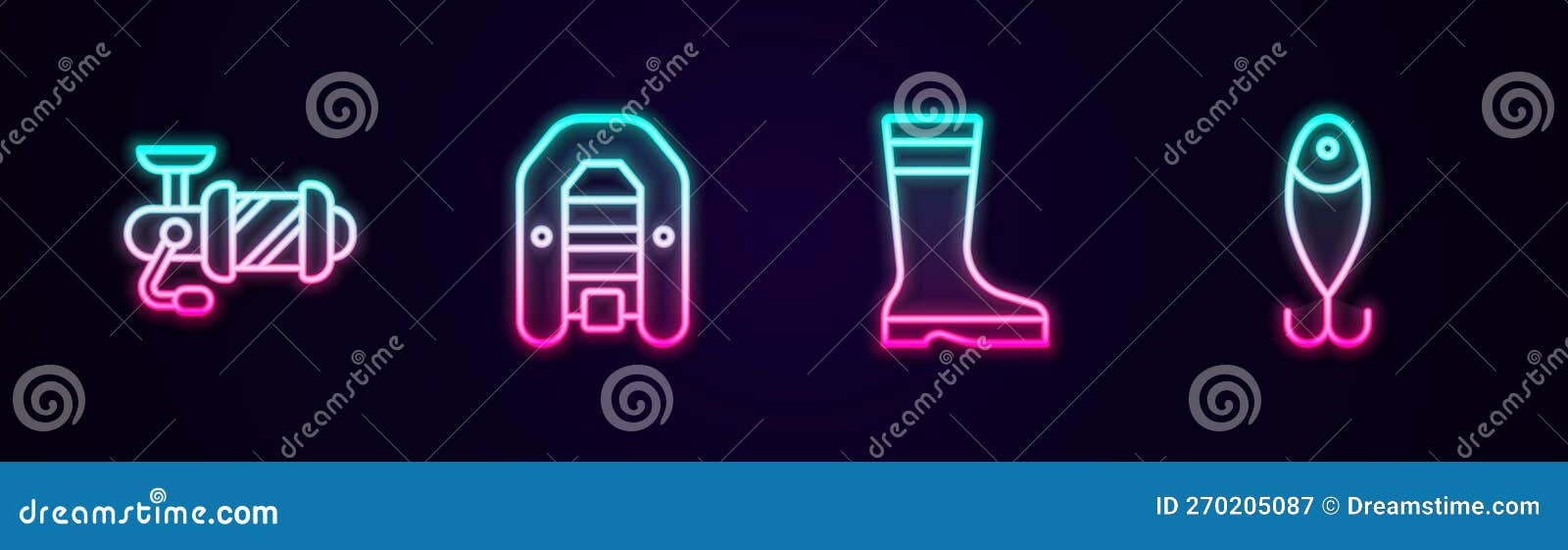 https://thumbs.dreamstime.com/z/set-line-spinning-reel-fishing-inflatable-boat-motor-fishing-boots-lure-glowing-neon-icon-vector-set-line-spinning-270205087.jpg