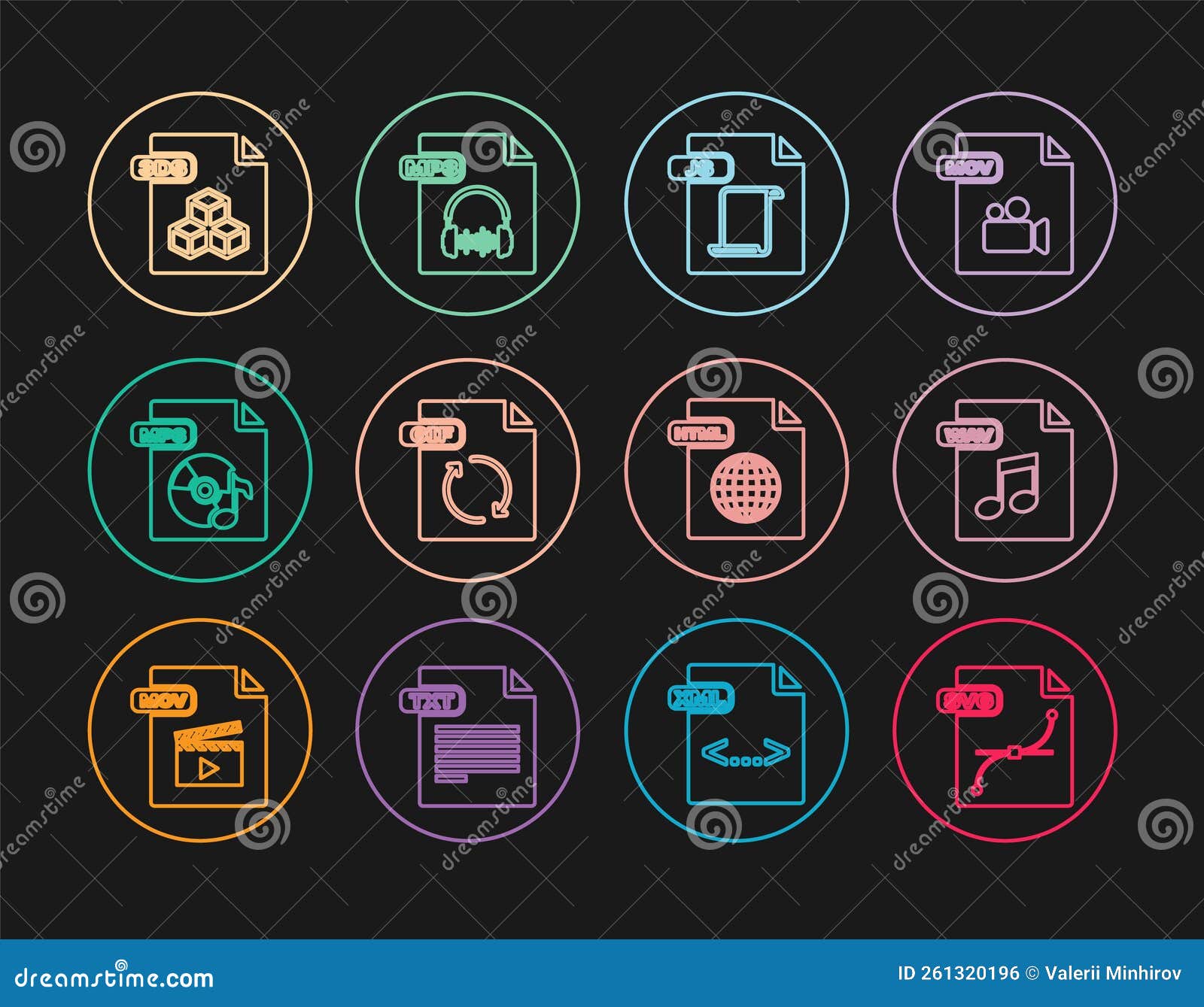Set Line SVG File Document, WAV, JS, GIF, MP3, 3DS, HTML and Icon