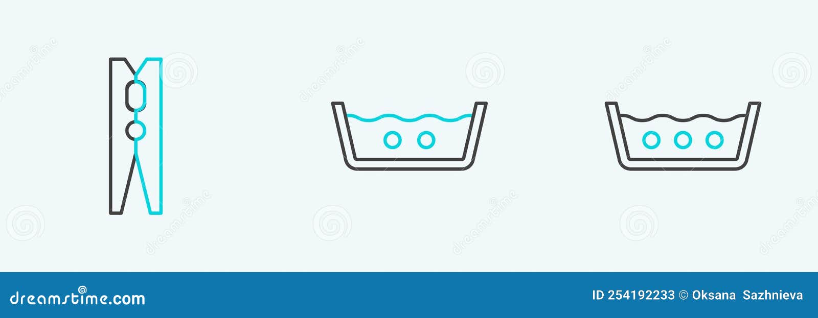 Set Line Temperature Wash, Clothes Pin and Icon. Vector Stock Vector