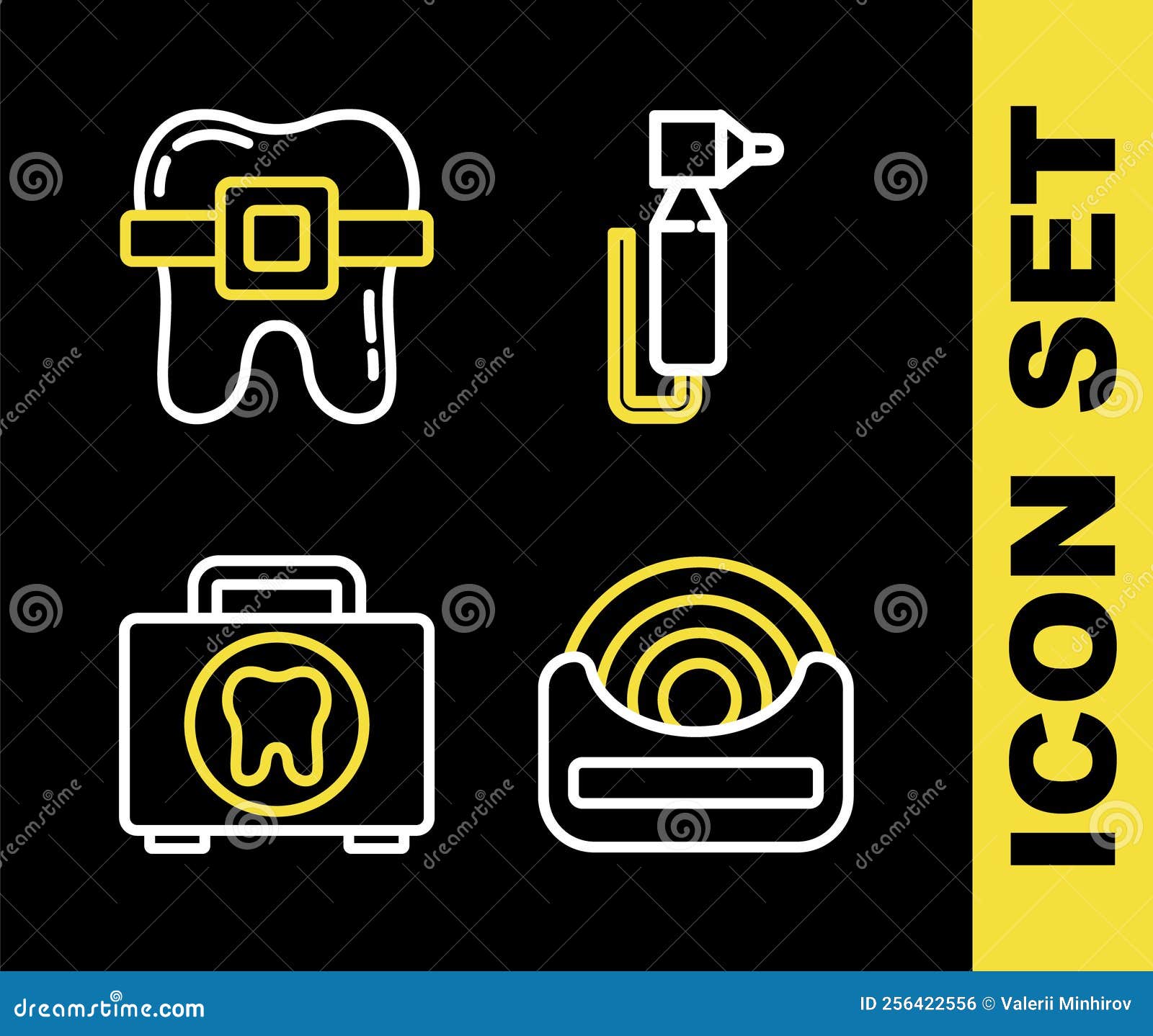 Set Line Tooth Drill, Dental Floss, First Aid Kit and Teeth with Braces