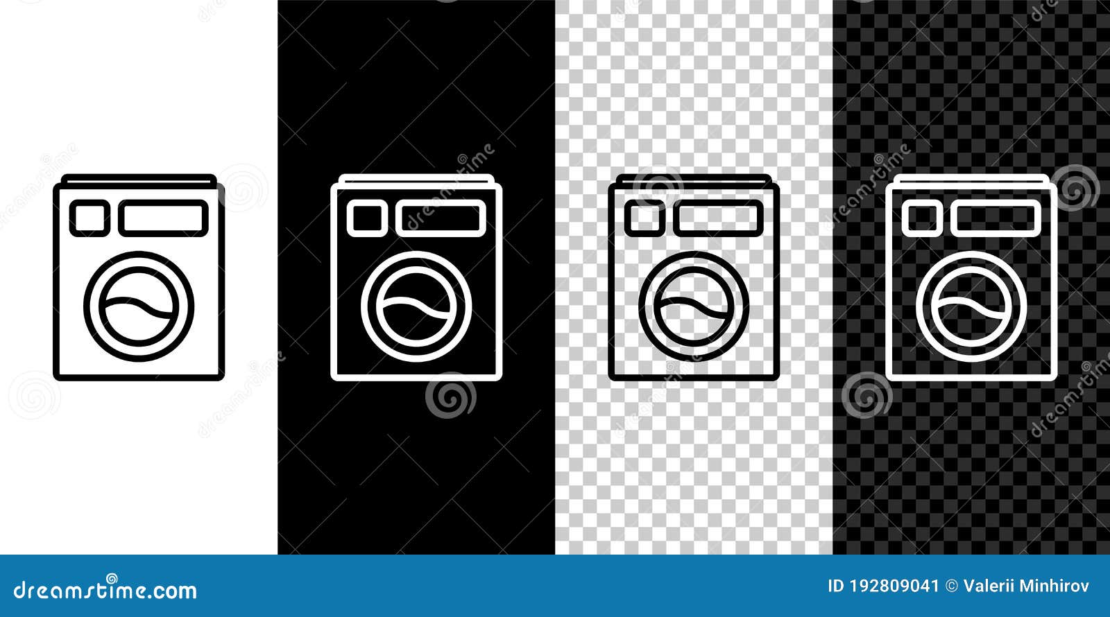 set line washer icon  on black and white background. washing machine icon. clothes washer - laundry machine