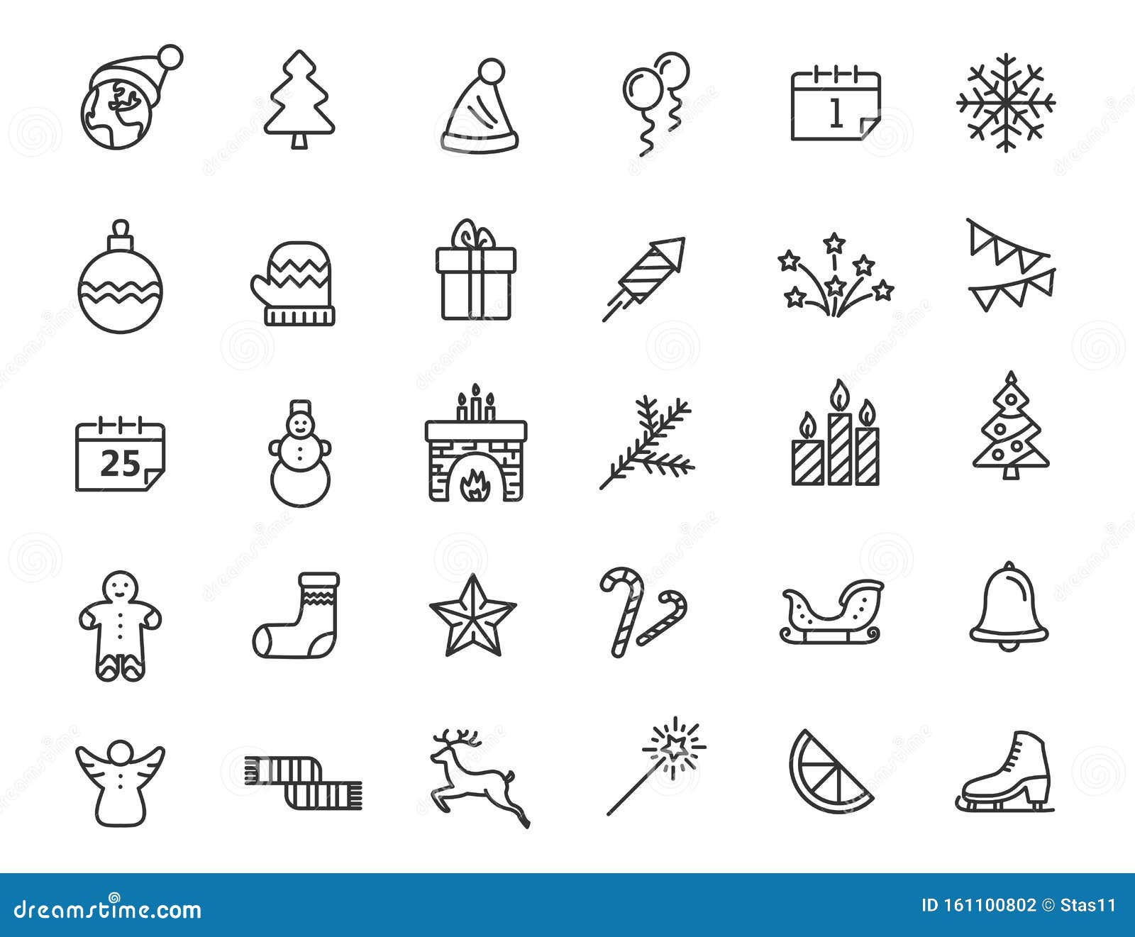 Set of Linear Christmas Icons. New Year Icons in Simple Design Stock ...