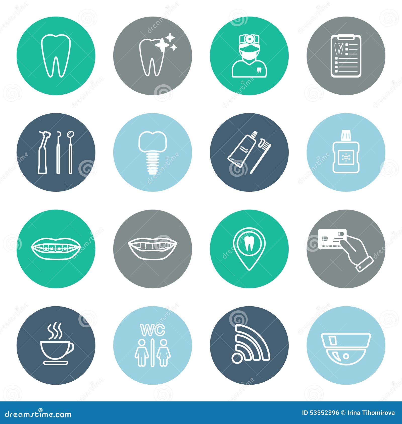 Set of Linear Dental Icons. Flat Design Stock Vector Illustration of