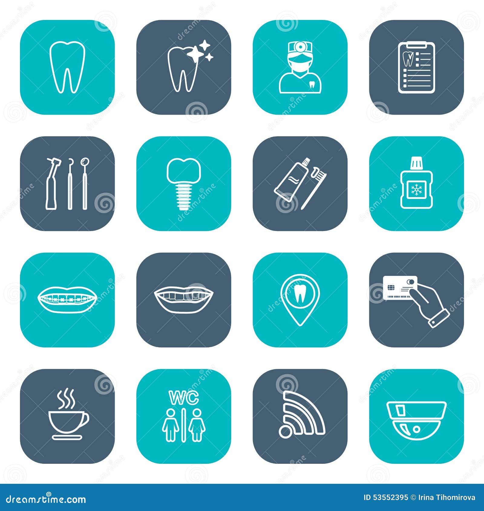 Set of Linear Dental Icons. Flat Design. White Stock Vector