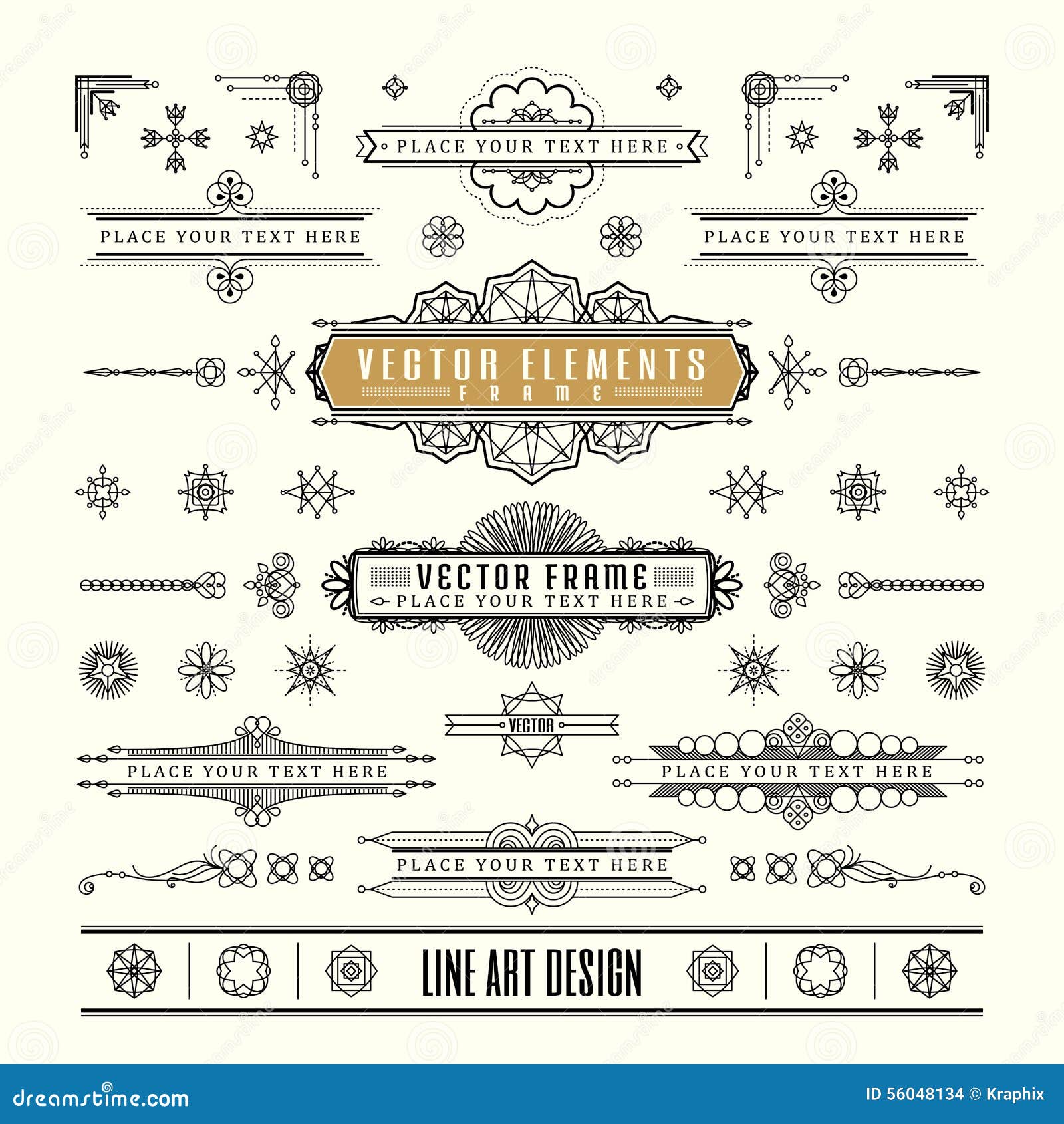 Set of Linear Thin Line Art Deco Retro Vintage Design Frame Stock