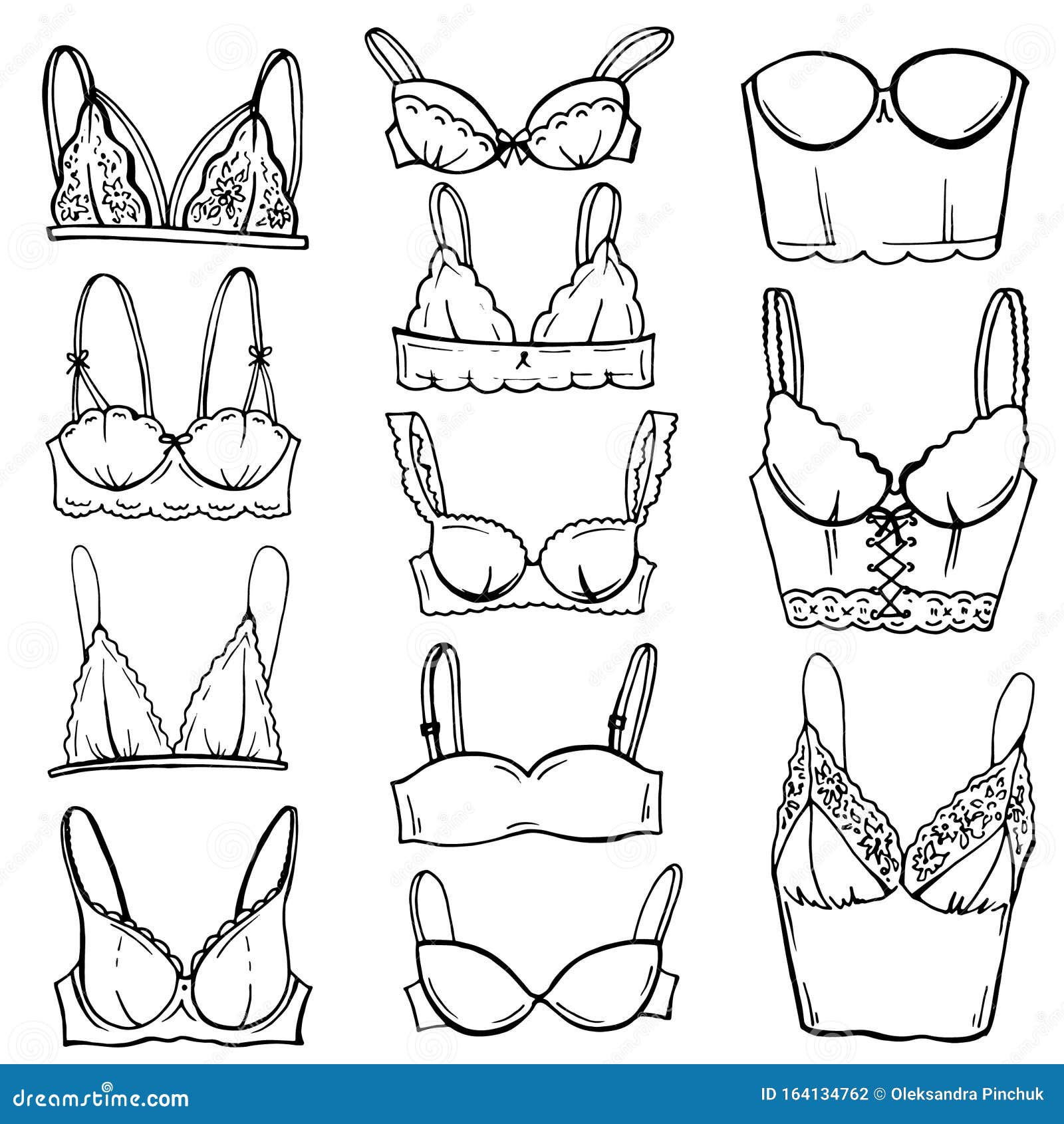 Set of Lingerie Elements.Vector Fashion Different Types of Bras -  Illustration Silhouette Stock Vector - Illustration of feminine, retro:  164134762