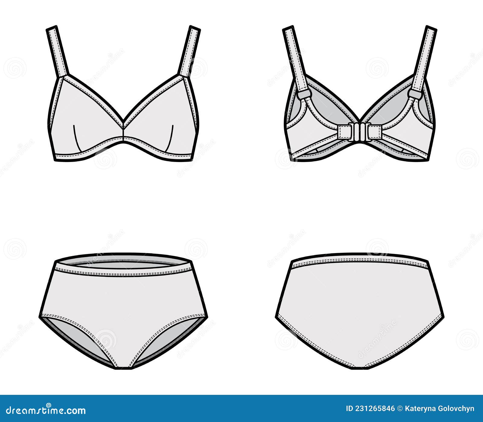 Set of Lingerie - Soft Cup Bra and Classic Briefs Panties Technical Fashion  Illustration. Flat Brassiere Template Stock Vector - Illustration of  drawing, outline: 231265846