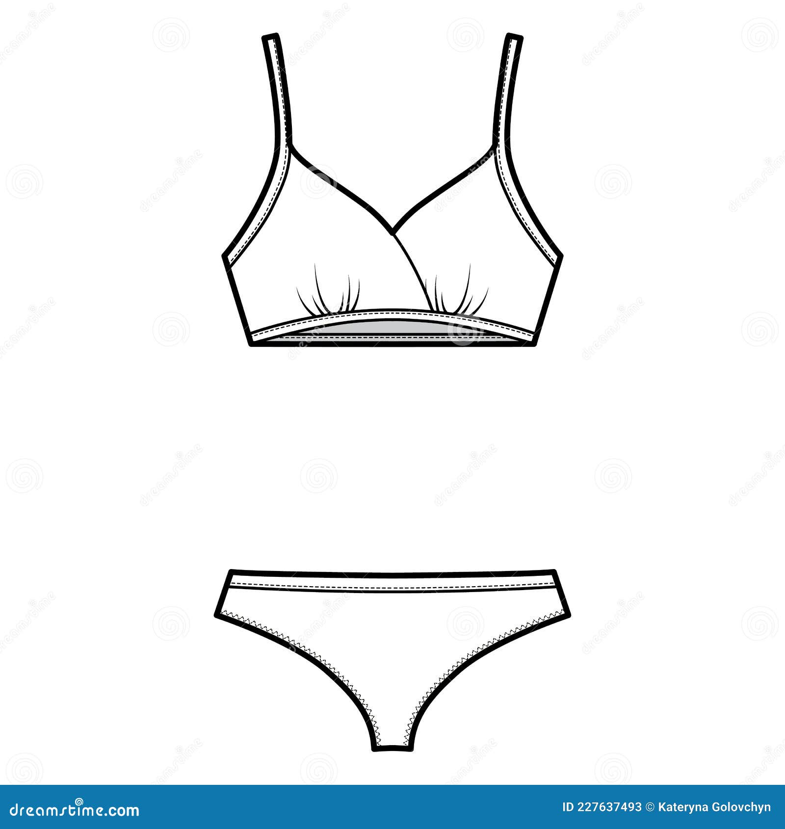 Set of Lingerie - Training Bra and Cheeky Thongs Panties Technical Fashion  Illustration. Flat Swimwear Brassiere Knicker Stock Vector - Illustration  of bathing, beauty: 227637493