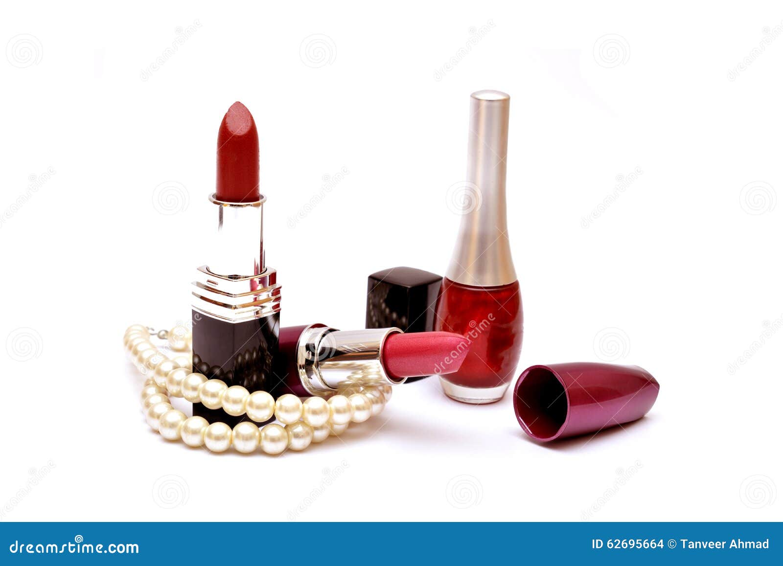 Set of Lipsticks and Nail Polish Isolated on White Stock Photo Image