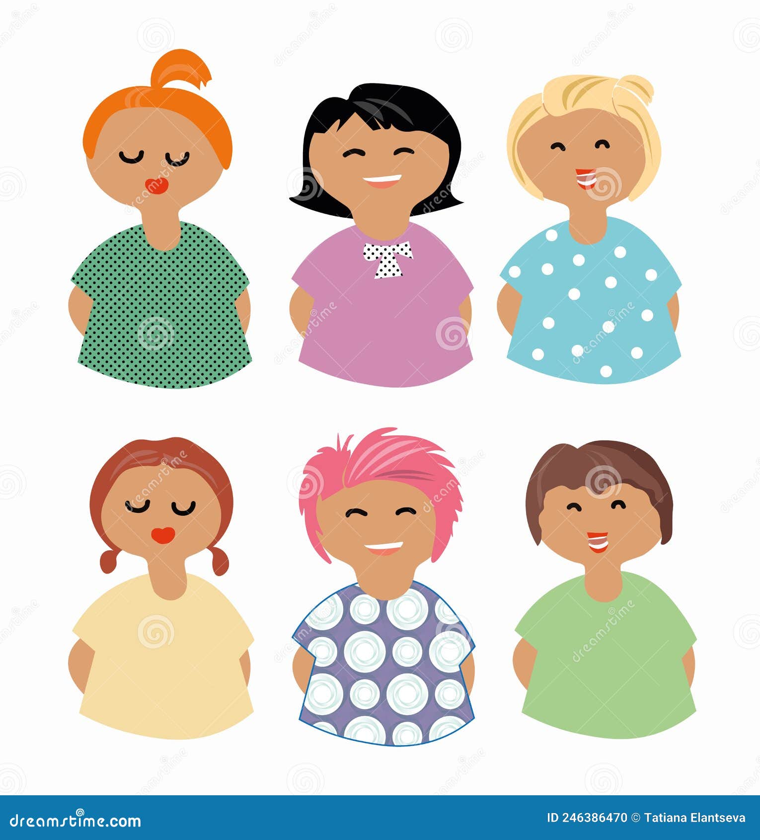 Set of Cute Girl Characters, Cartoon for Your Design, Vector