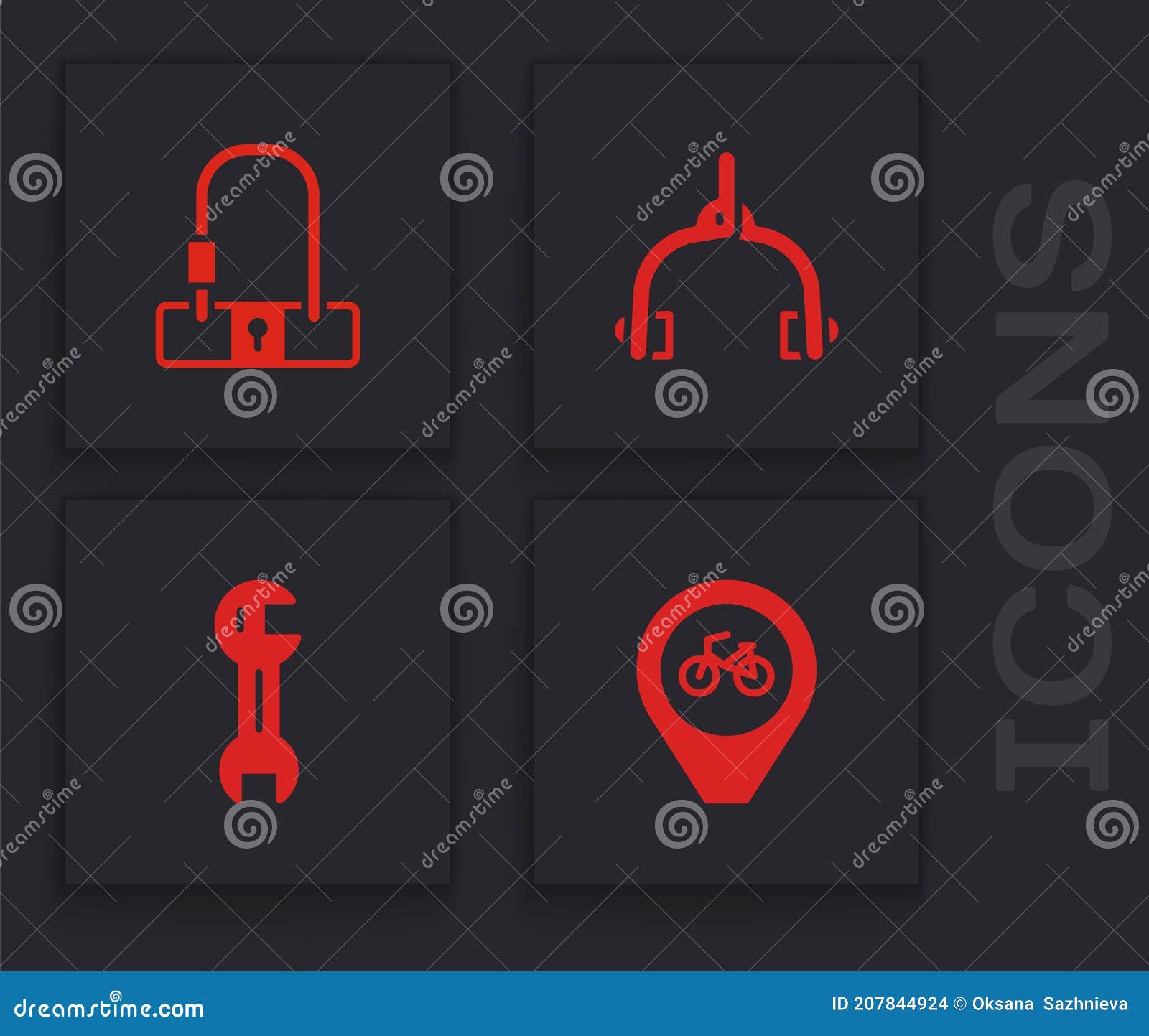 Set Location with Bicycle, Bicycle Lock, Brake Calipers and Wrench