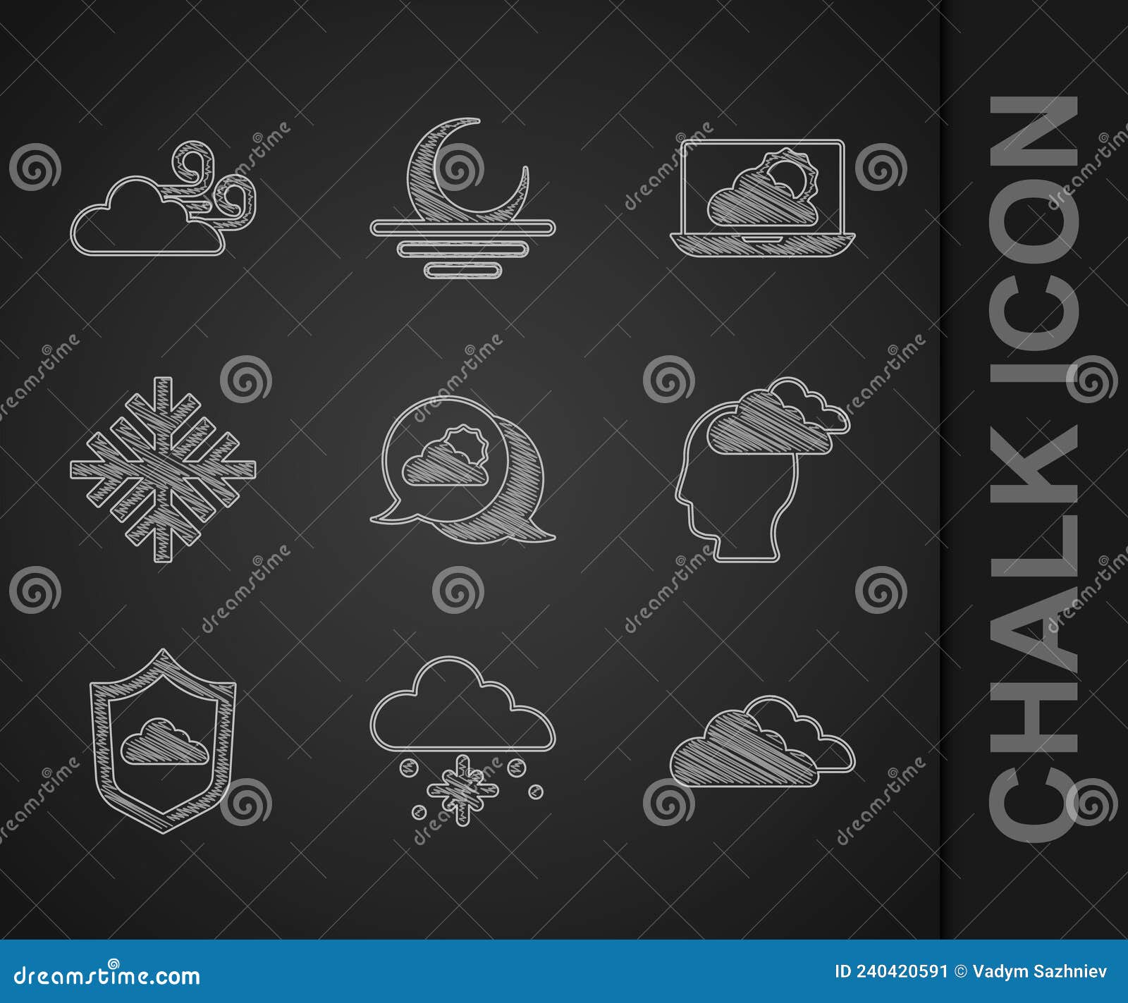 Set Location Cloud, Cloud with Snow, Man Having Headache, Weather