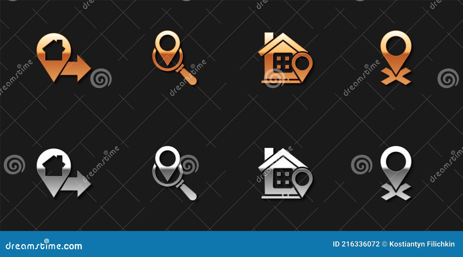 Set Location with House, Search Location, and Icon. Vector Stock Vector