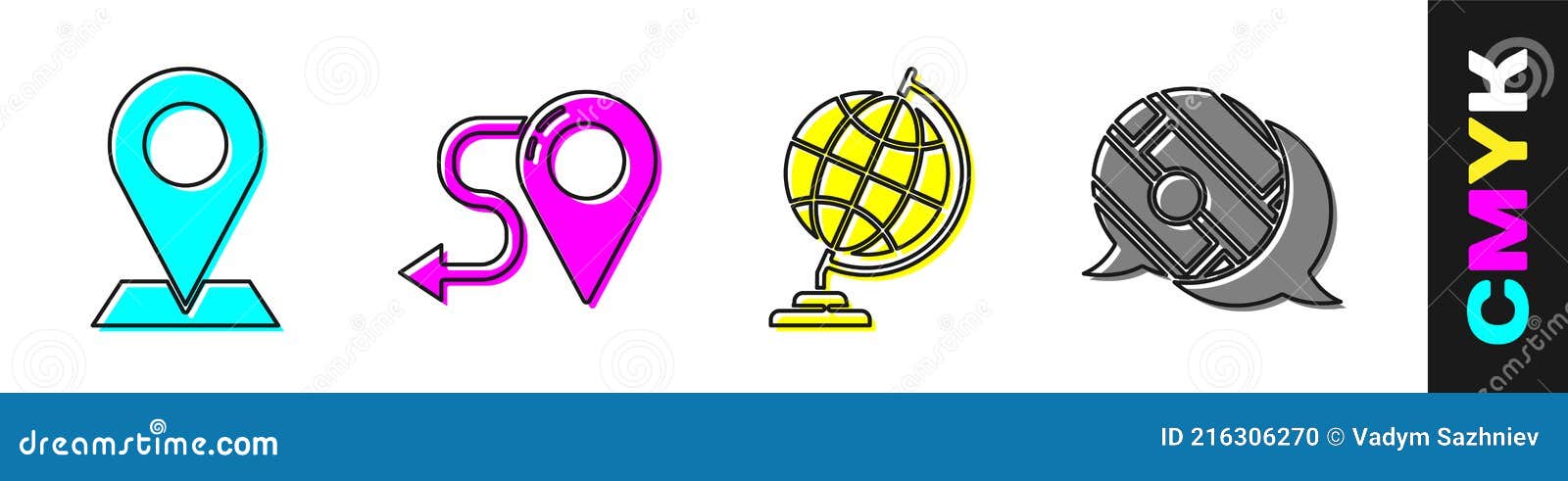 Set Location Route Earth Globe Infographic City Map Navigation Icon Vector 216306270 