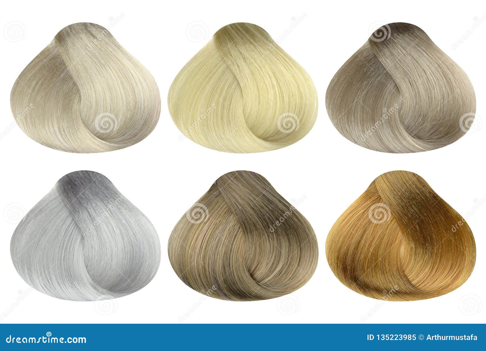 Set Of Locks Of Six Different Blonde Hair Color Samples X28