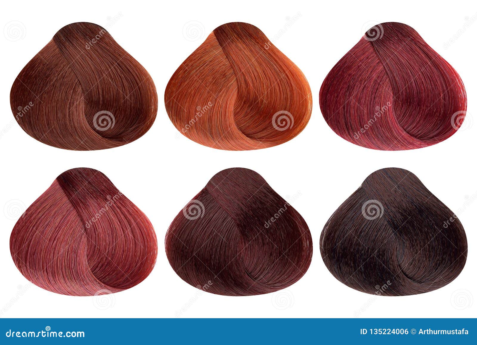 Set Of Locks Of Six Different Red Hair Color Samples X28