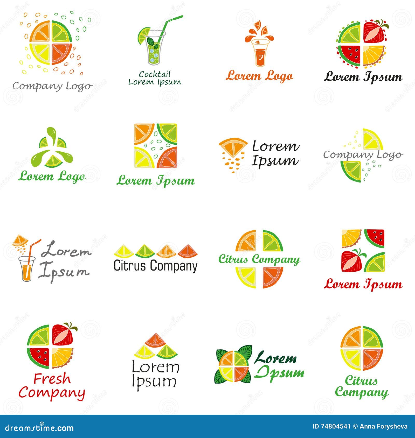 Set of Logo for Fruit Company, Fresh Juice or Cocktail Bar. Stock ...