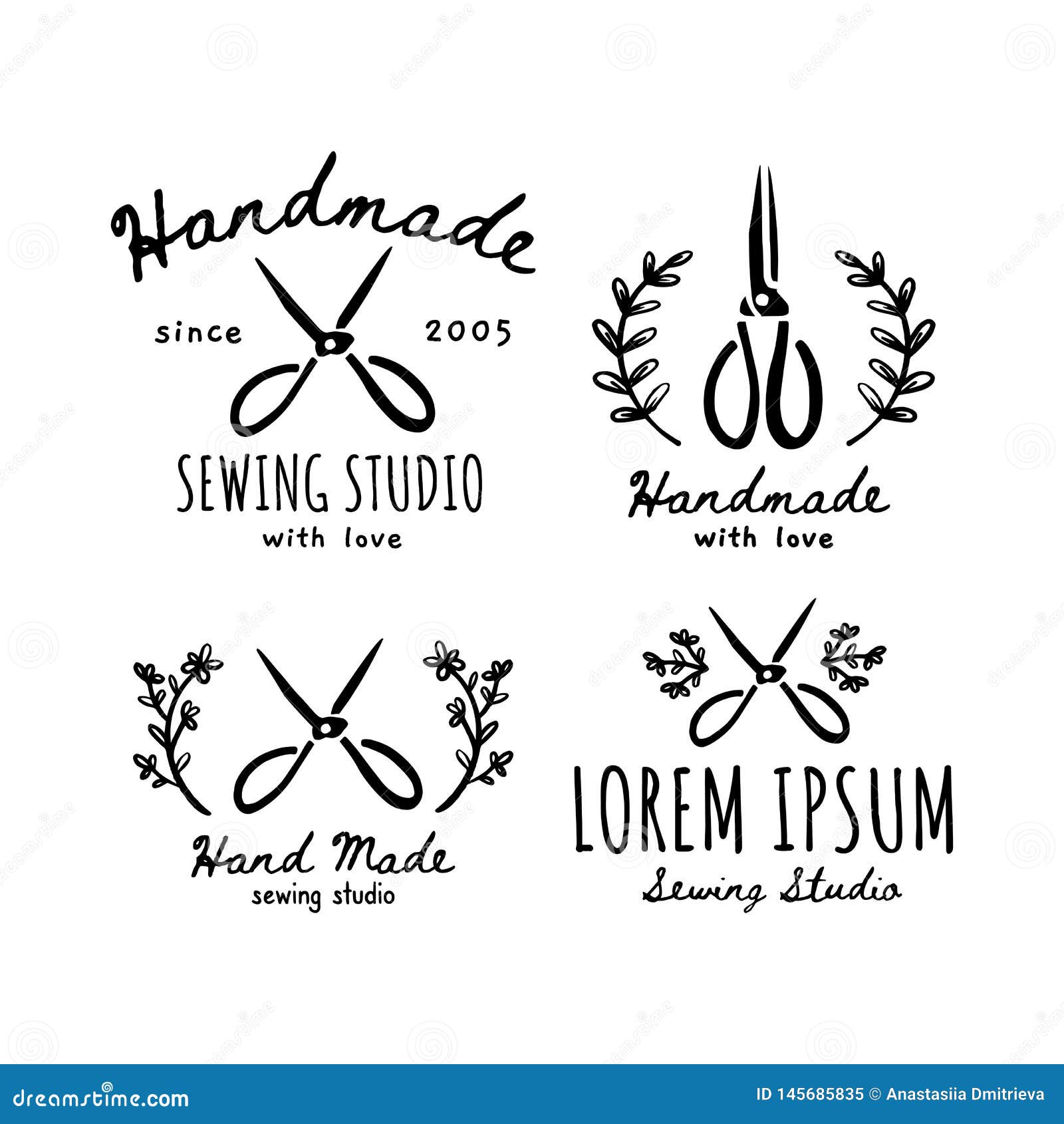 Set Logo Handmade Studio Sewing Stock Vector Illustration Of