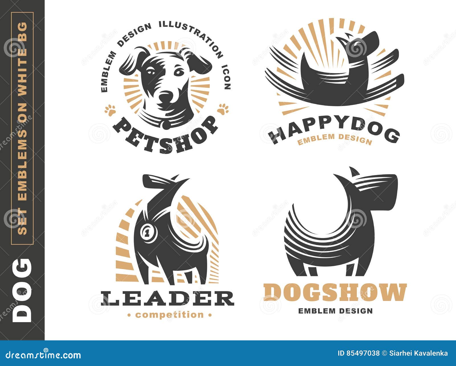Set Logo Illustration Dog, Pet Emblem on White Background Stock Vector